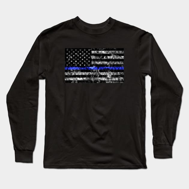 Law Enforcement Thin Blue Line Flag Long Sleeve T-Shirt by Jared S Davies
